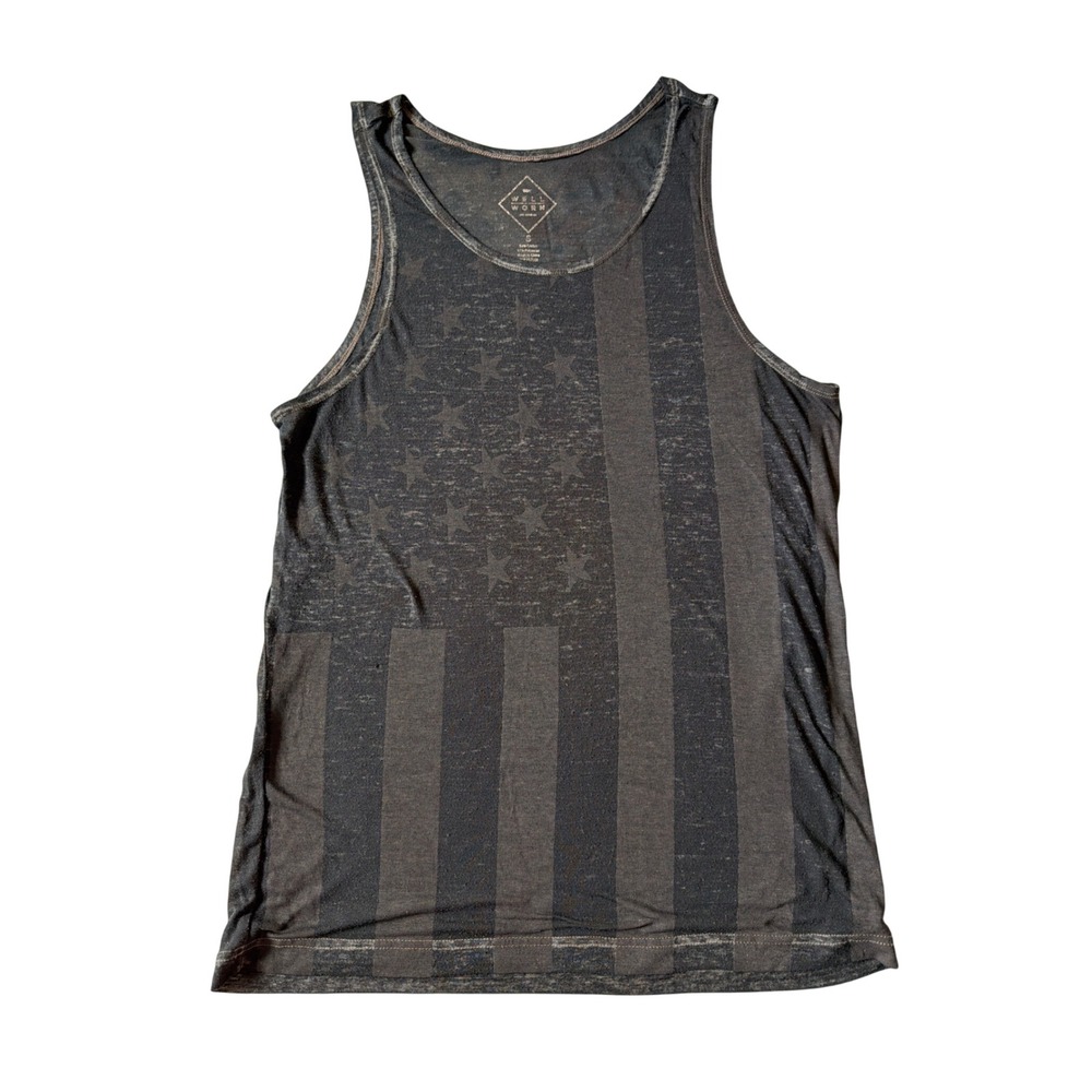 Well Worn Mens Gray American Flag Tank Top Burnout Stars Stripes Small